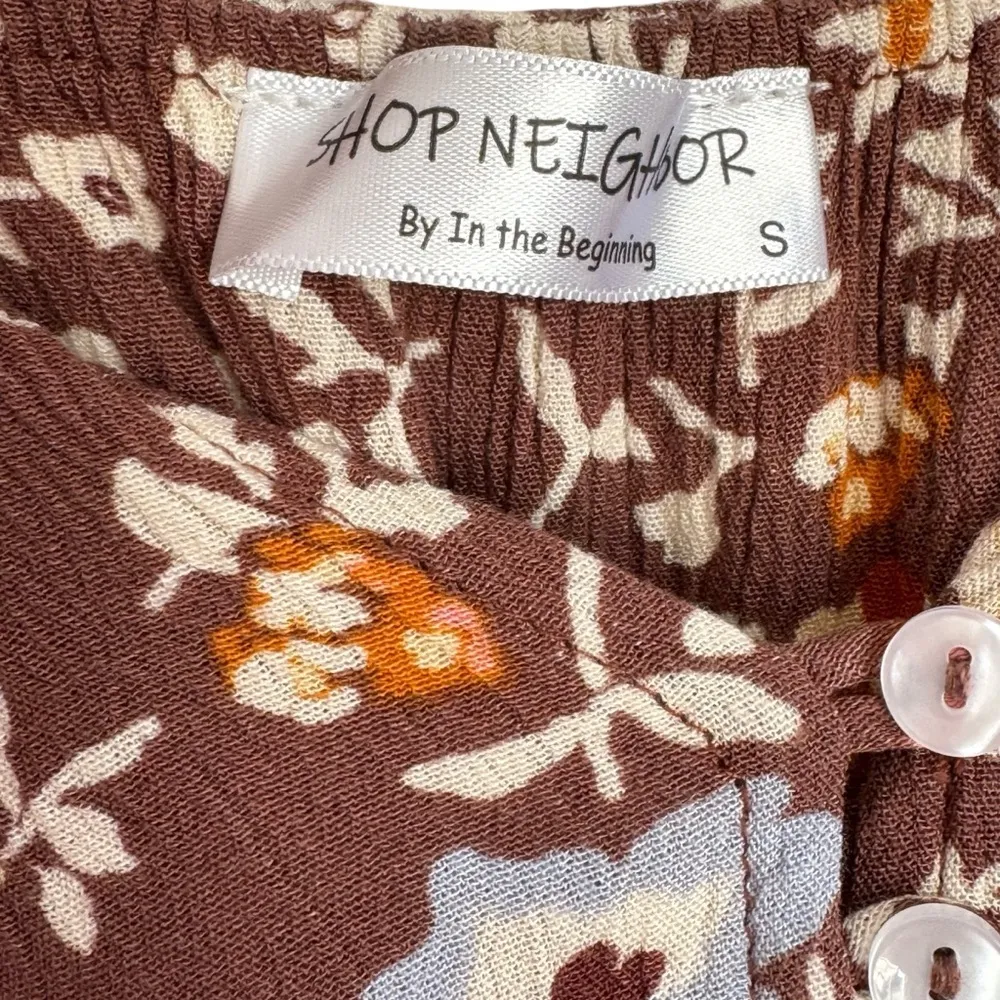 Pinkblush Boho Brown Floral Empire Waist Ruffle Hem Maternity Midi Dress Small - Image 7