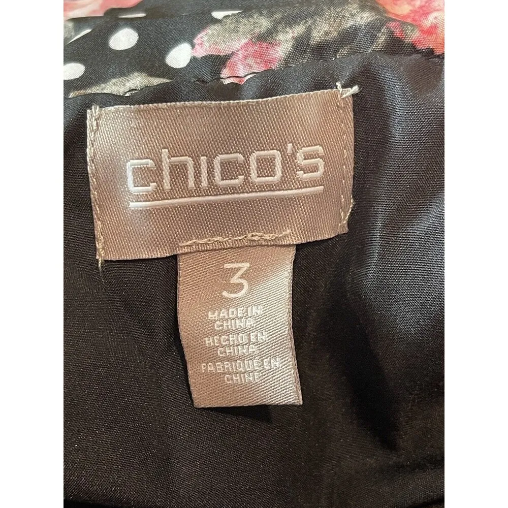 Chico’s Black Polka Dot Pink Floral Lightweight Puffer Full Zip Sz 3 (L) Coat - Image 7