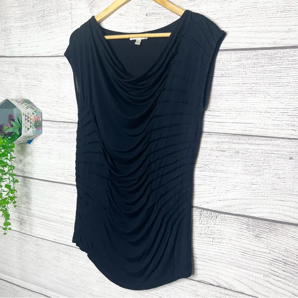 Vintage KENAR Black Cowl Neck Cap Sleeve Shirred Drape Blouse Top Size Small - Image 7