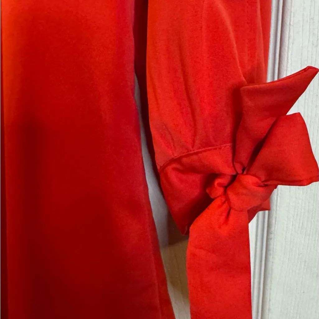NWOT Belongsci Red Satin Shift Dress Long Sleeve Tie Cuff Bow Detail Size L Size L - Image 8