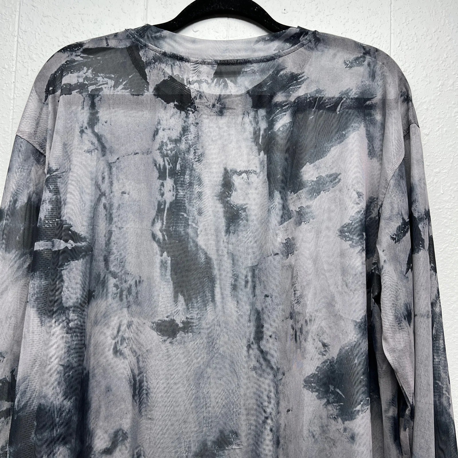 Womens Mesh Tie Dye Top Womens XL Wide Sleeve Whimsigoth Grunge Y2K Coquette Gray - Image 6