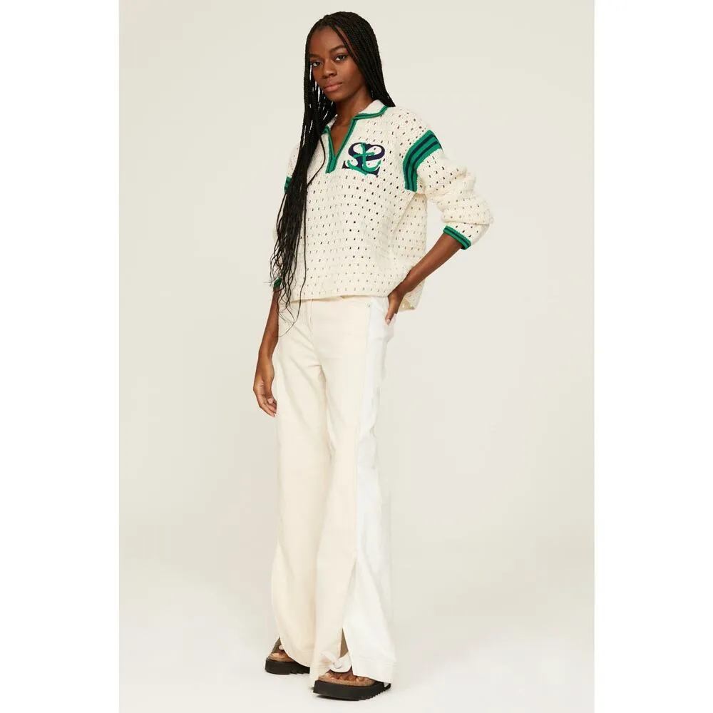 Something Navy Two Tone White Cream Wide Leg High Rise Jeans Size 8 - Image 2