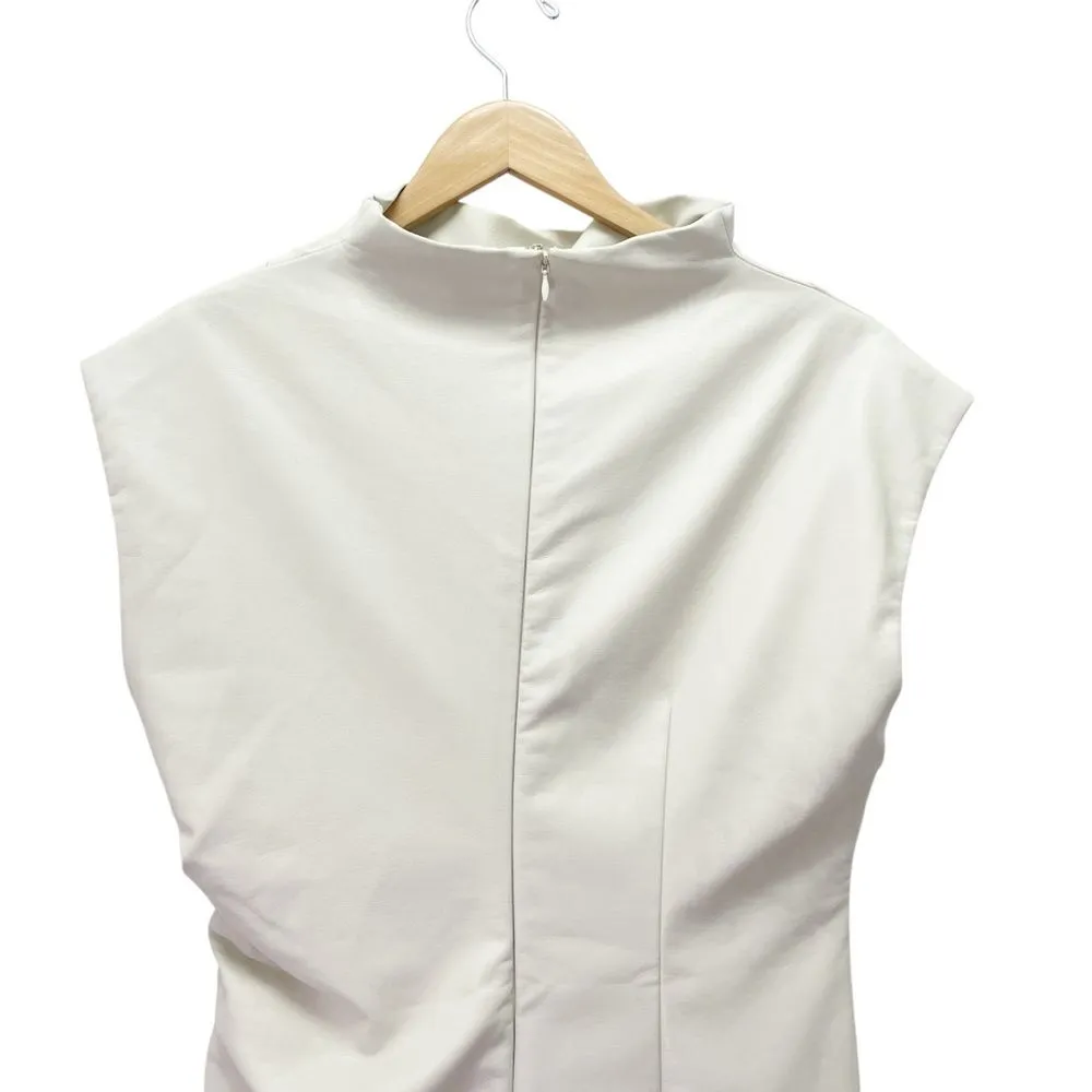 NWT Anthropologie Maya Faux Leather Mini Dress Size 12 Cream Cowl Neck Ruched - Image 7