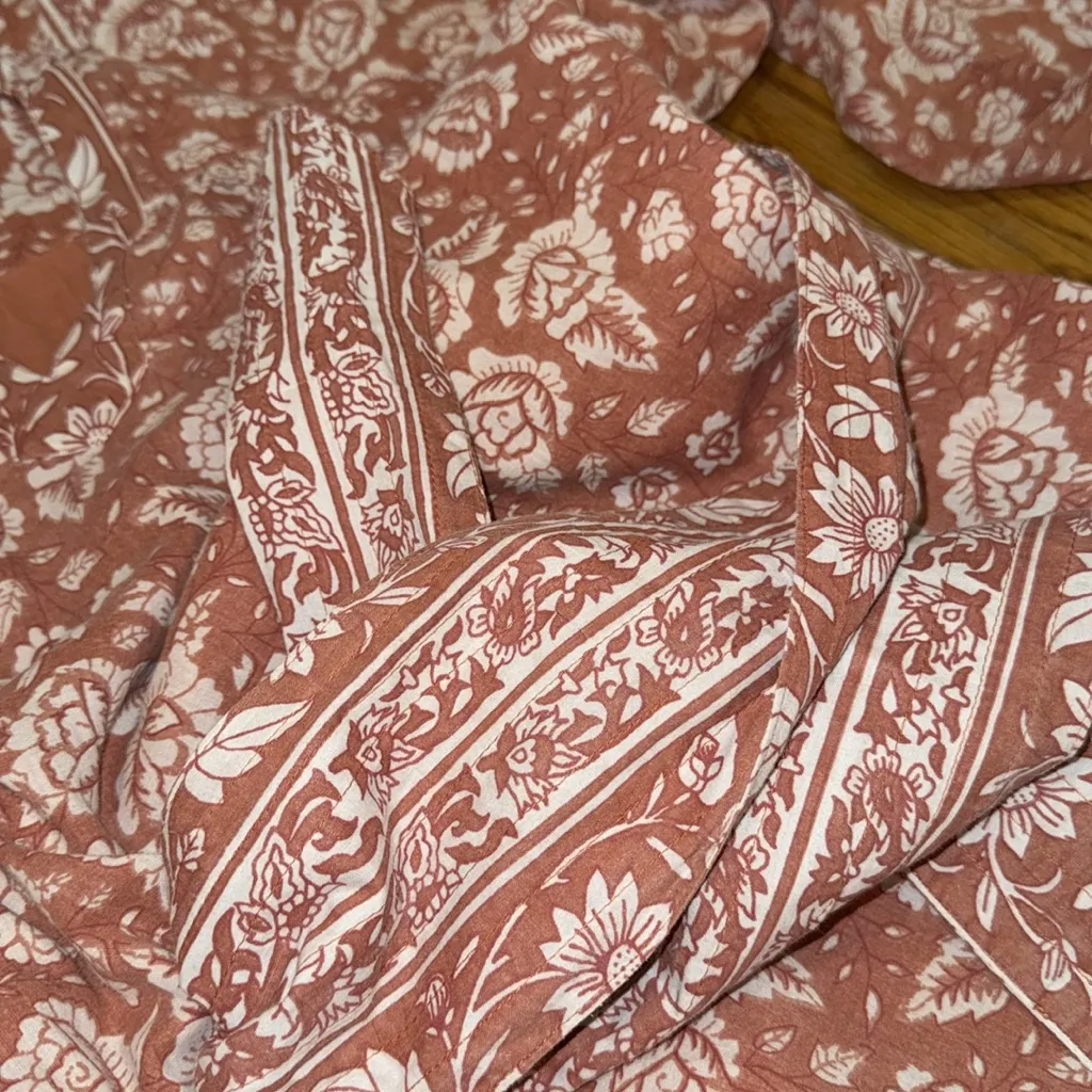 Cleobella Sara Terracotta floral Block Print midi Dress medium cotton belted - Image 3