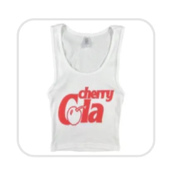 NEW FEELS SO GOOD FSG prints Cherry Cola Tank Top Cropped size Large NWOT White - Image 5