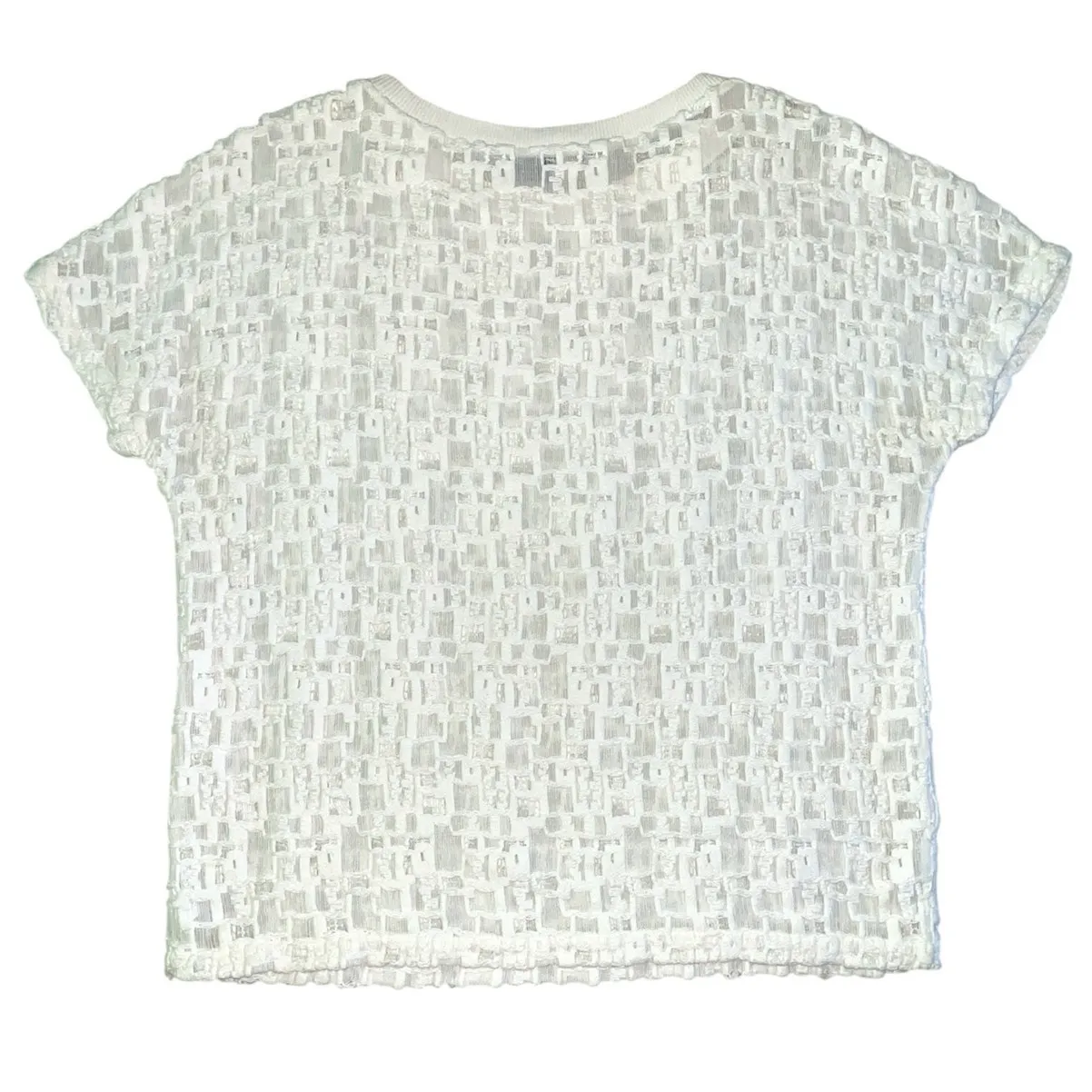 VINCE White Cotton Semi-sheer Textured Pullover Short Sleeve T-Shirt XS - Image 2