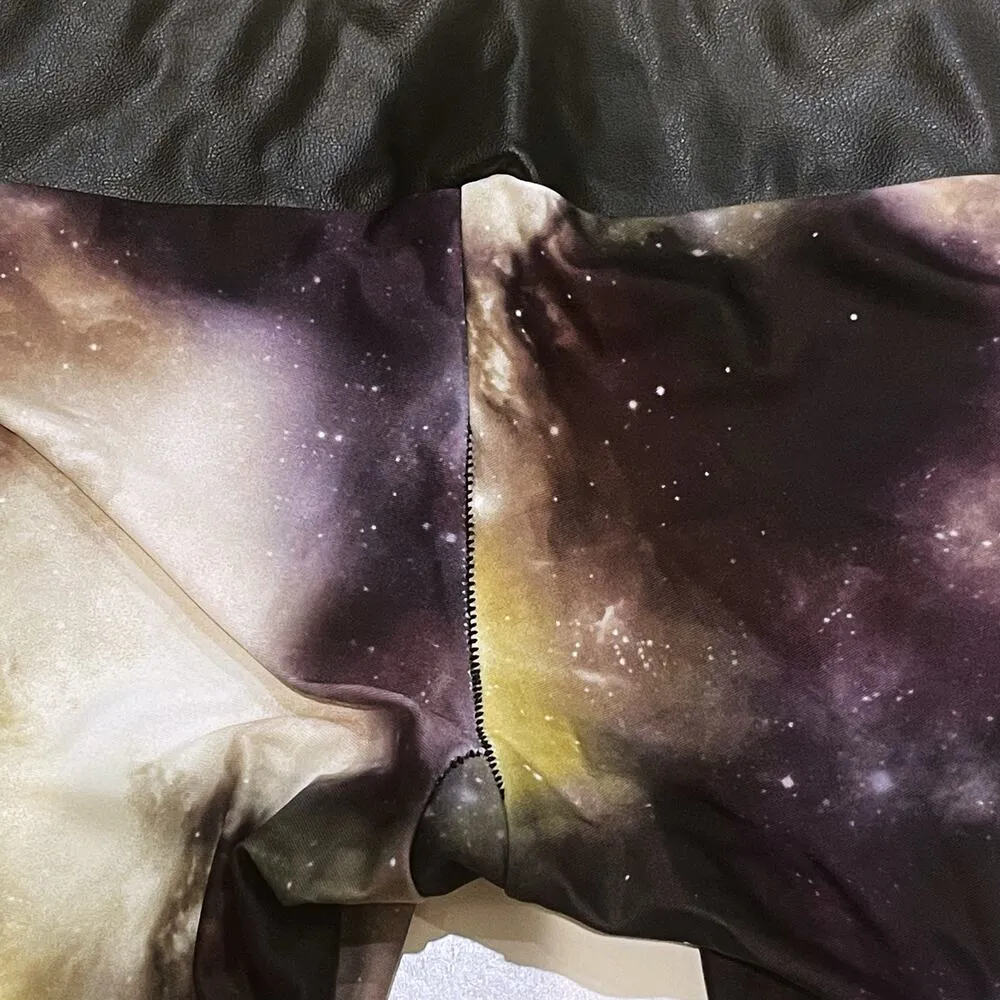 NEW SukiShufu S Universe Leatherback Leggings Long Tight Carbon38 Galaxy Gym UPF Brown - Image 11