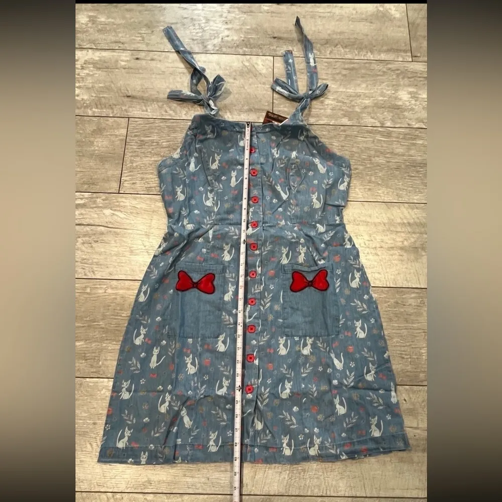 Studio Ghibli Kiki's Delivery Service Floral Jiji Allover Print Denim Tank Dress - Image 9