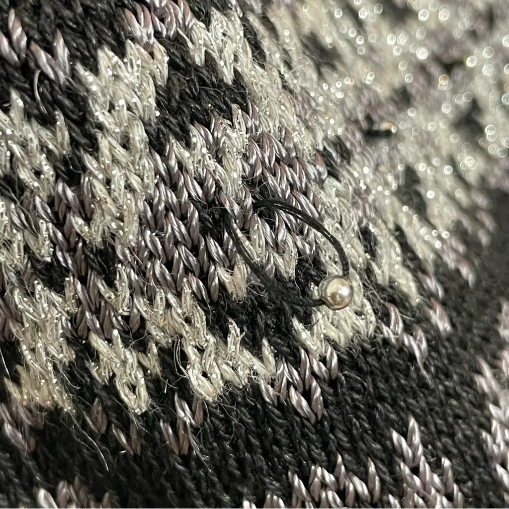 Vintage‎ Cardigan Sweater Women Black Metallic Christmas Holiday Festive Medium - Image 7