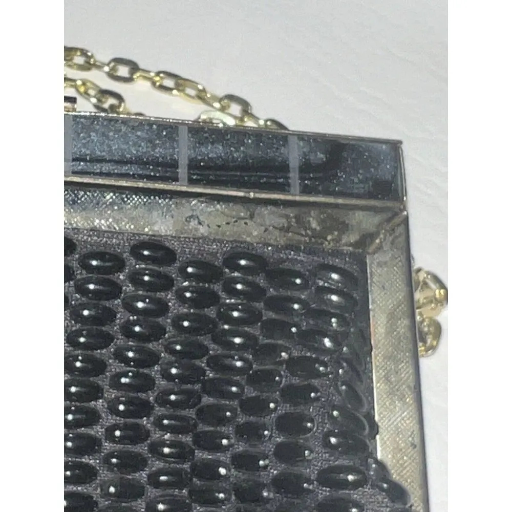 Vintage 50s Fine Arts Bag Co Beaded Handbag Clutch Evening Formal Black Gold - Image 7