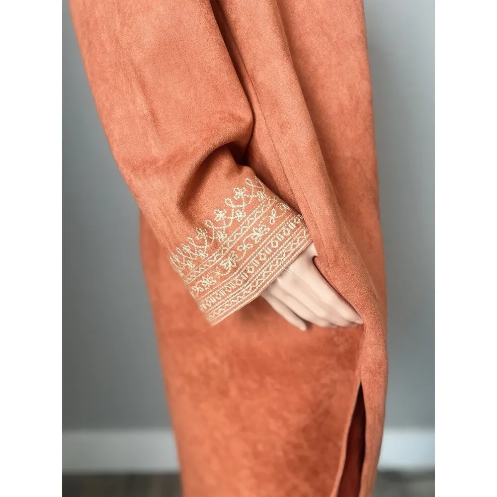 Soft Surroundings Faux Suede Orange Duster Coat Jacket Cardigan Embroidered Sz L - Image 11