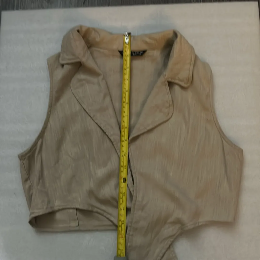 SHEIN Lapel Collar Knot Front Crop Top L Linen Summer Casual Coconut Girl Vacay - Image 9