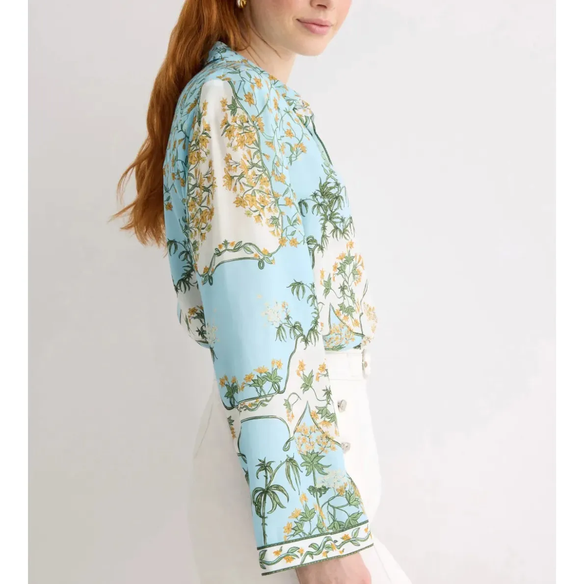 Derek Lam Blue Floral Button Up Shirt Size 10 Challis Vacation Designer $300 - Image 2