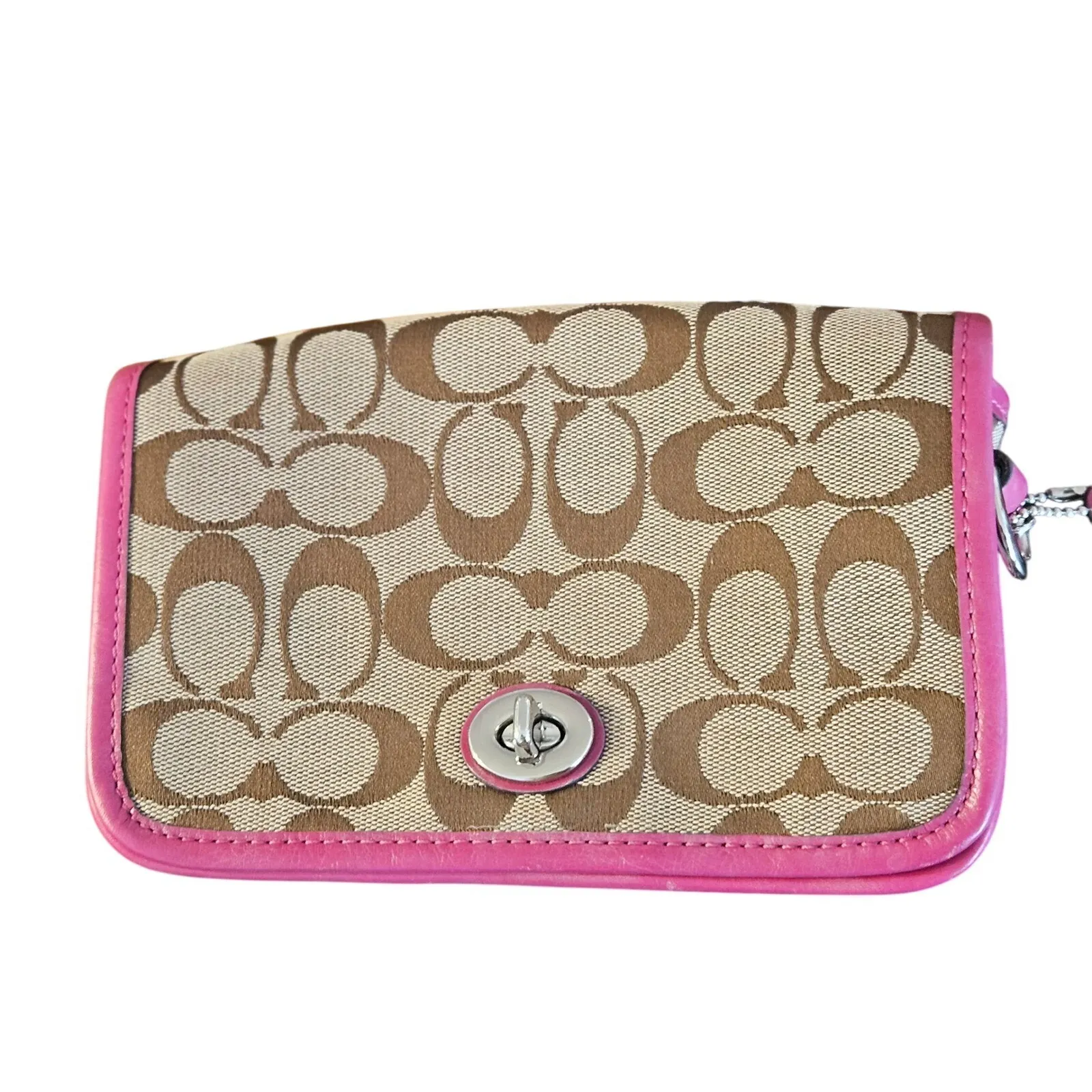 Coach Crossbody‎ Bag Pink Signature Canvas Chain Strap Mini Purse - Image 2