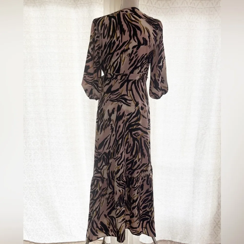 Bar III Womens Animal Print 3/4 Sleeve V Neck Maxi Wrap Dress - Image 3