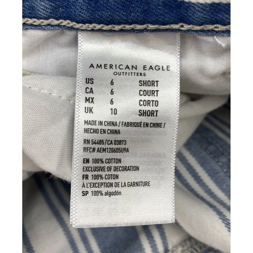 *American Eagle Striped Mom Jeans Womens Size 6 Blue White Cottagecore Cowgirl - Image 5