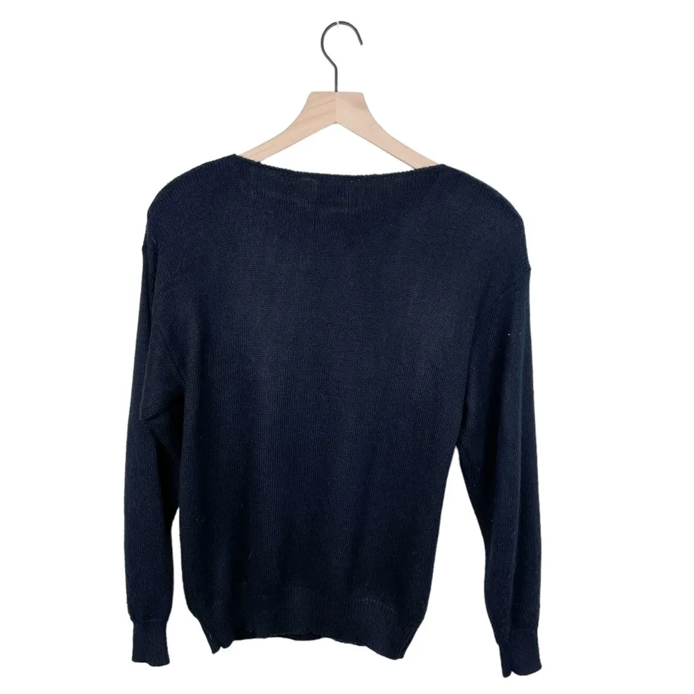 Vintage 80s Country Suburbans Sweater Black Ivory Pearl Bead Size Small Coquette - Image 2