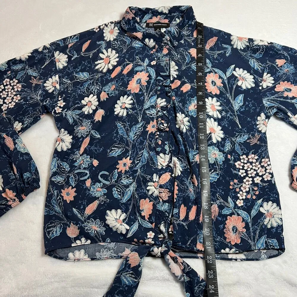 INC International Concepts Floral Print Button Up w/ Waist Tie Size Med Preppy Blue - Image 11