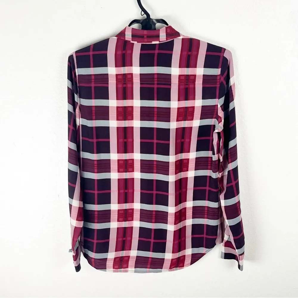 EQUIPMENT 100% Silk Plaid Lightweight Long Sleeves Button Up Blouse, Size Small - Image 2