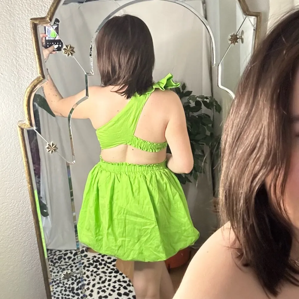 One Shoulder Cut Out Mini Dress Lime Green Size Small - Image 4