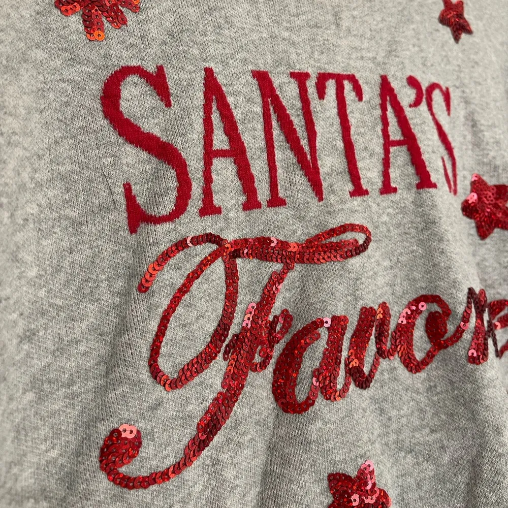 Holiday or Ugly Christmas Sweater gray crew neck with red sequin writing size L - Image 6