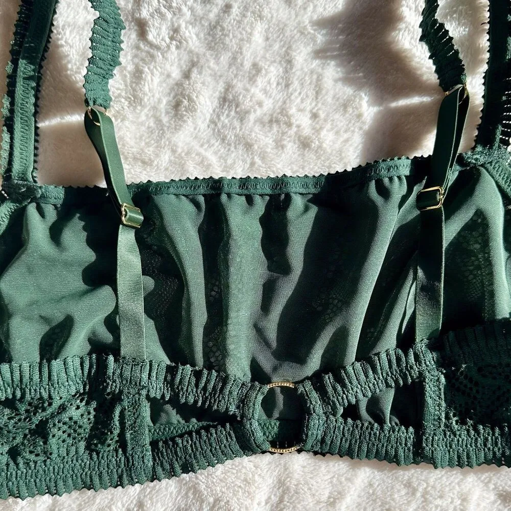 NWT Aerie Coral Lace Bandeau Bralette in Green - Size: Large - Image 5