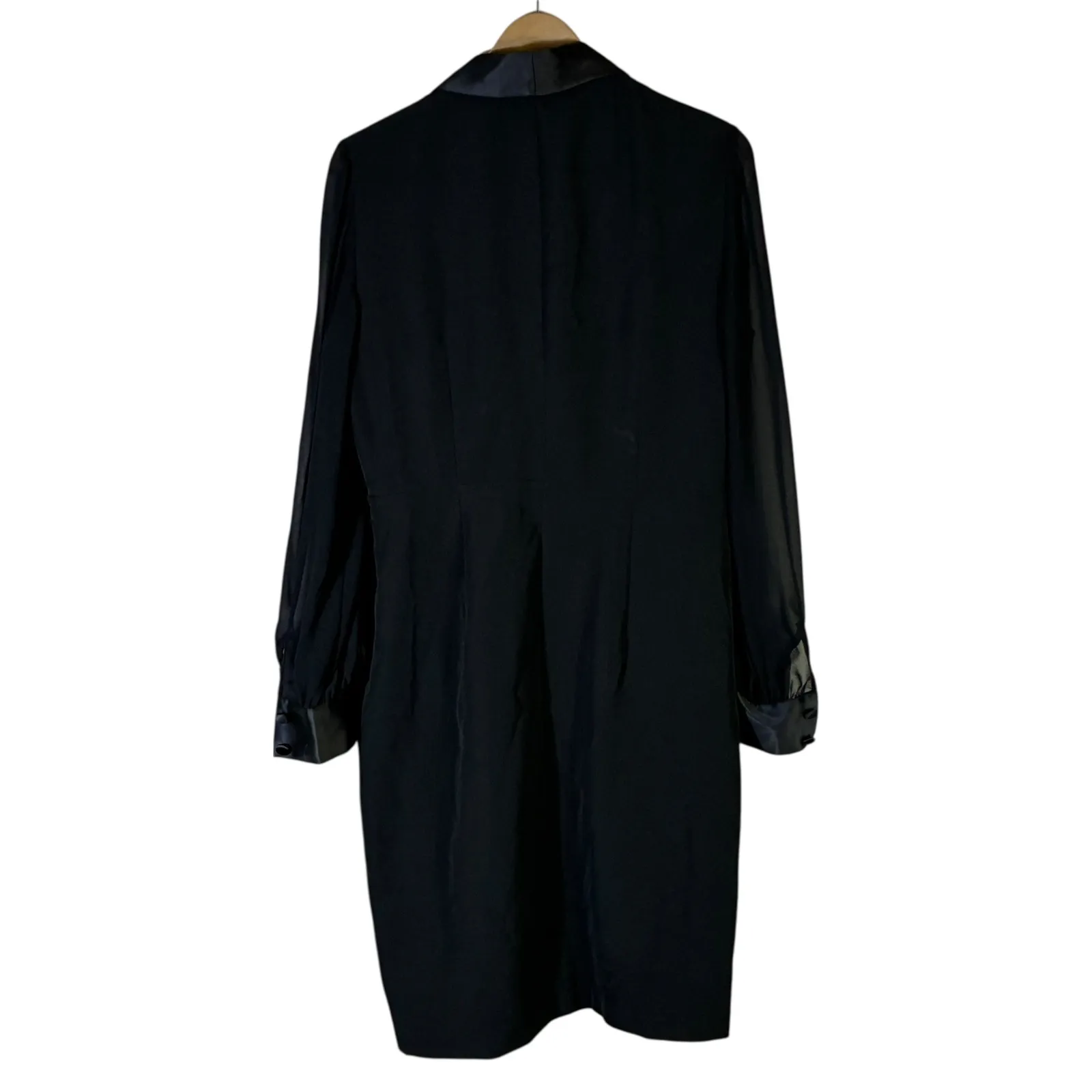 Tahari Satin Trim Blazer Dress Womens 12 Black Classic Formal Old Money - Image 4