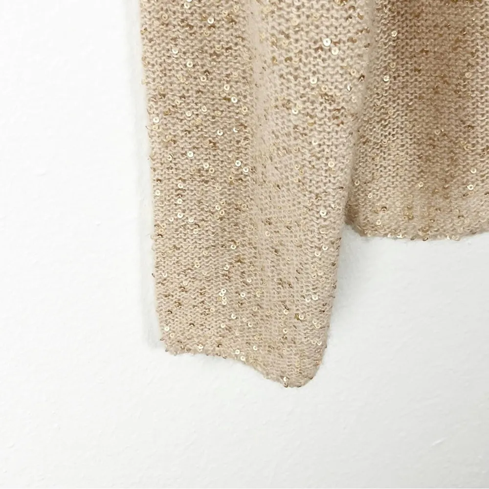 GARNET HILL Metallic Gold Sequin Alpaca Wool Blend V-Neck Sweater, Size Medium - Image 6