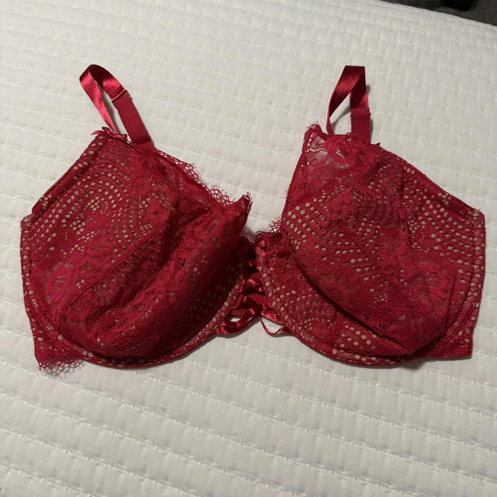Cacique 40H Red Lace Lightly Lined French Balconette Bra Underwire - Image 11