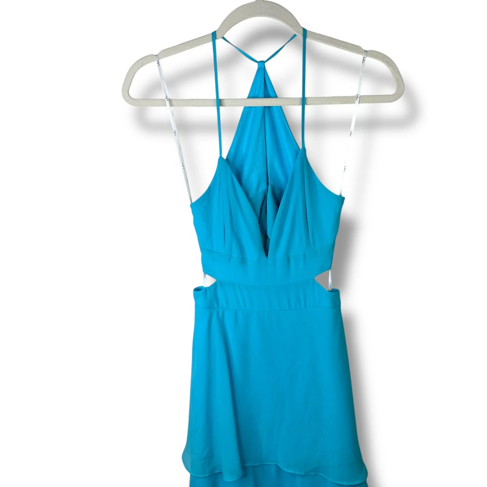 Lulus NWOT Tier and Now Blue Sash Tie-Back Tiered Plunging Cut-Out Maxi Dress - Image 8