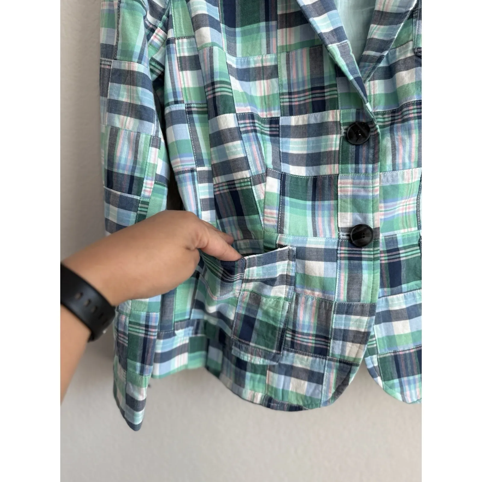 Talbots Blazer Women's 8‎ Petite Seersucker Madras Plaid Patchwork Lined Preppy - Image 9