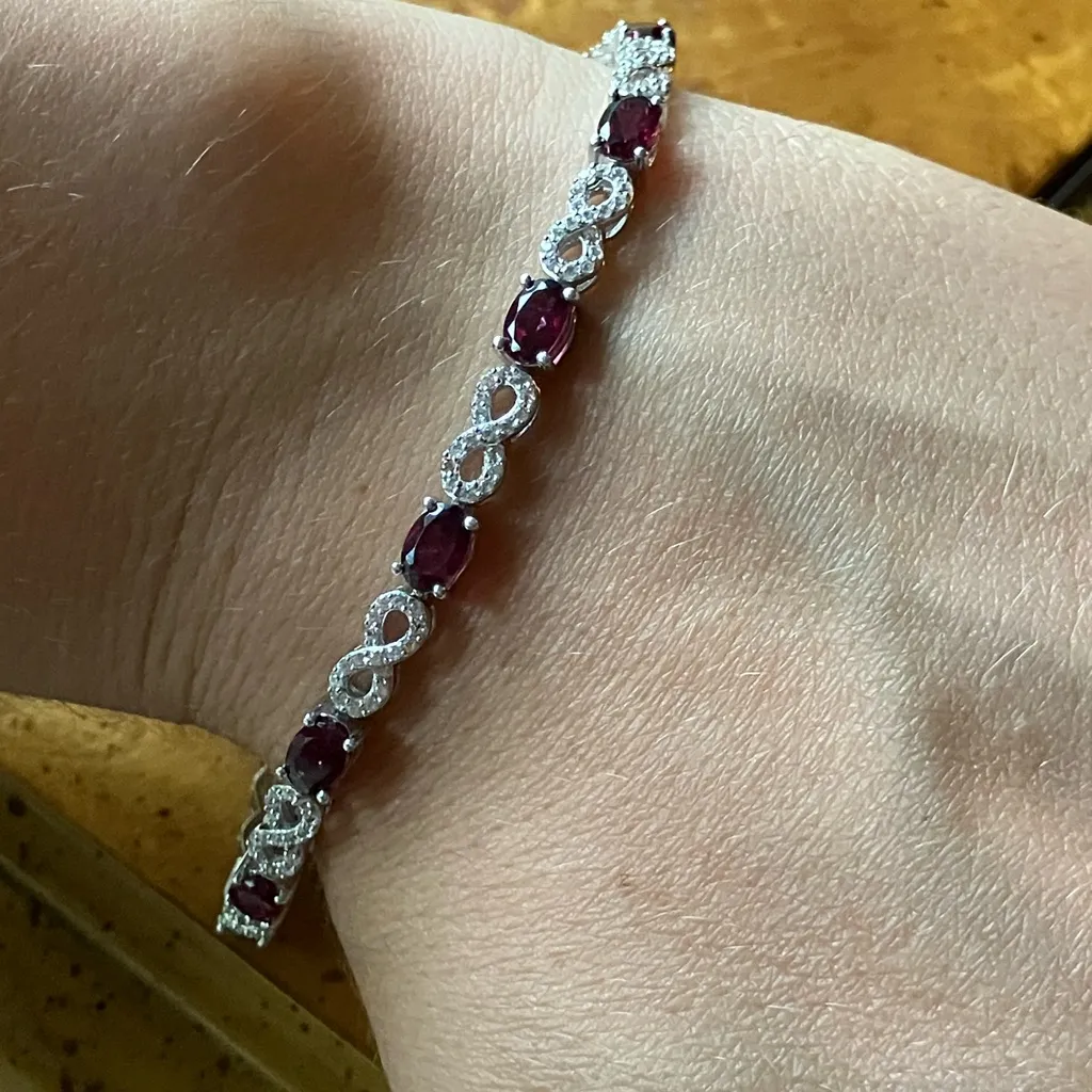 Natural Garnet Sterling Silver Tennis Bracelet Purple - Image 8