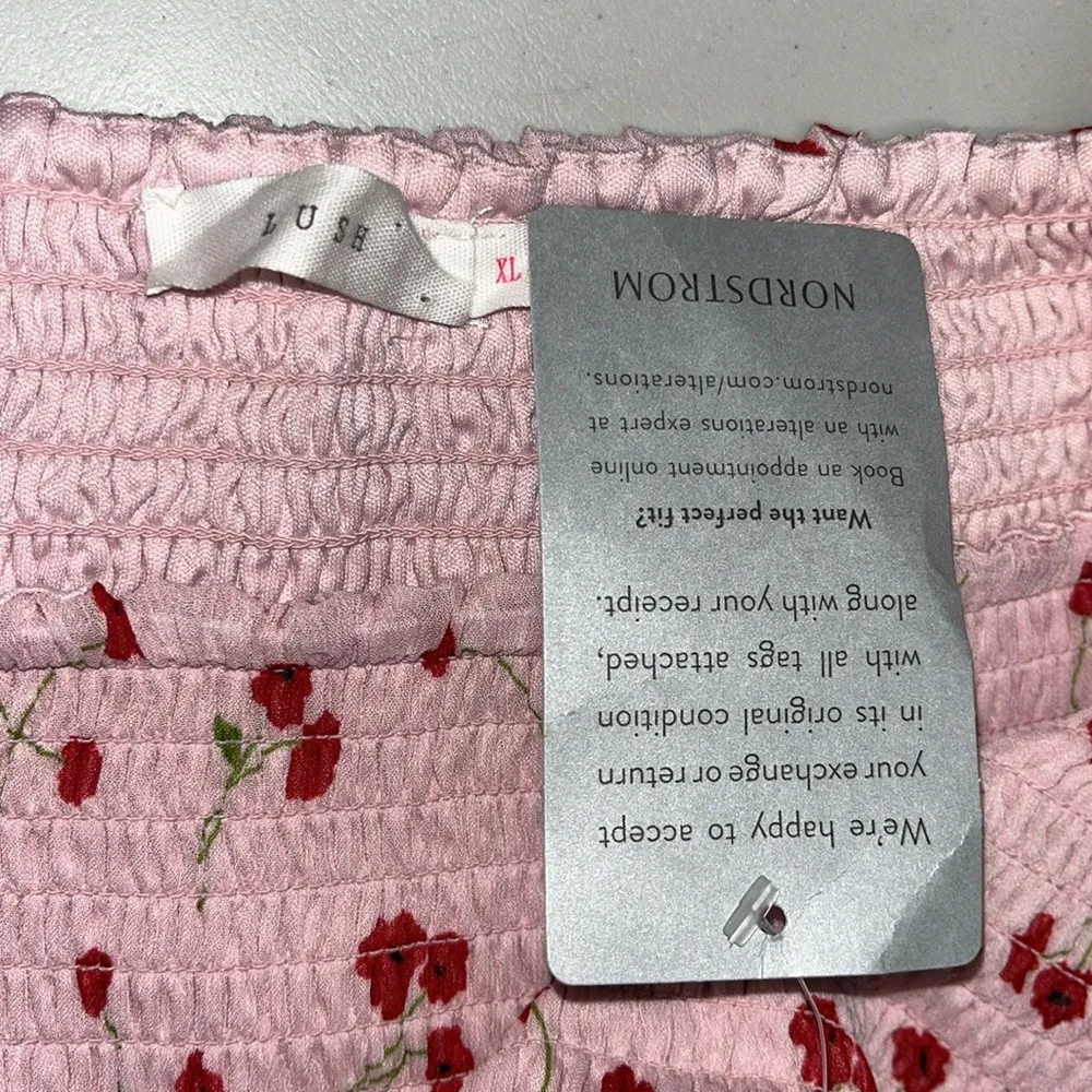 Lush NWT Size XL Pink - Red Floral Print Flounce Hemline Smock Elastic Dress - Image 5