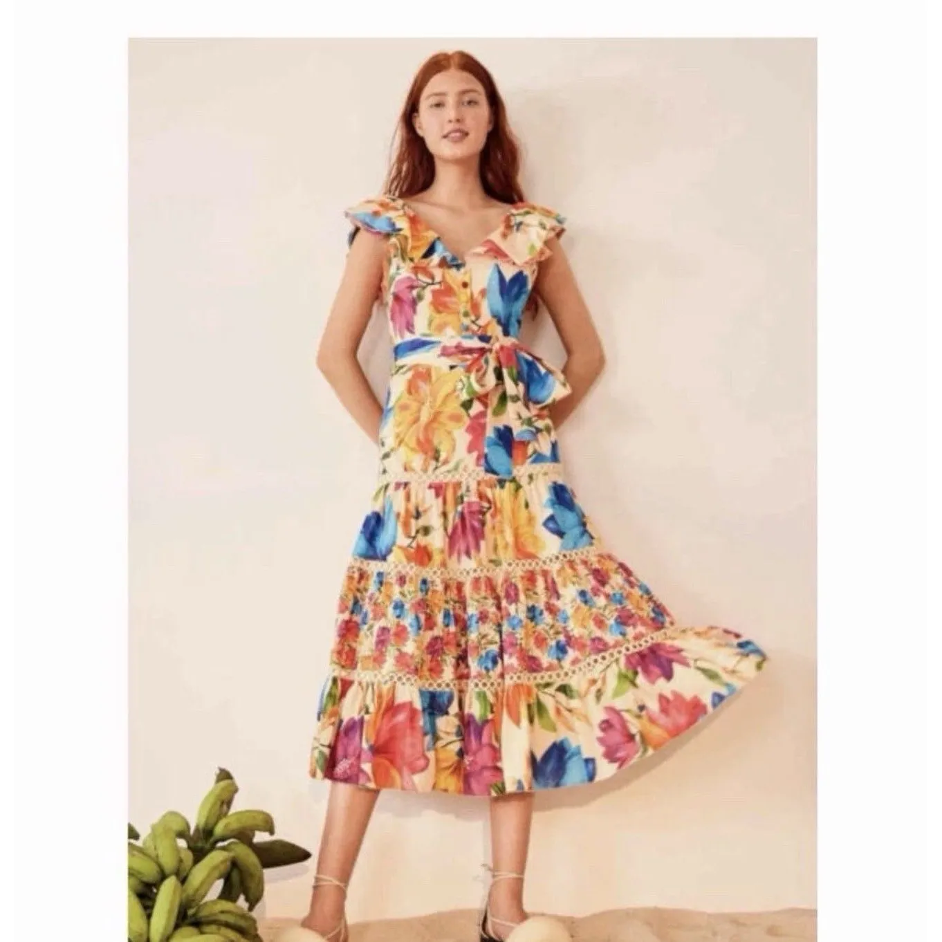 FARM RIO Mary's Garden Frilled Top Midi  Size XS - Image 2