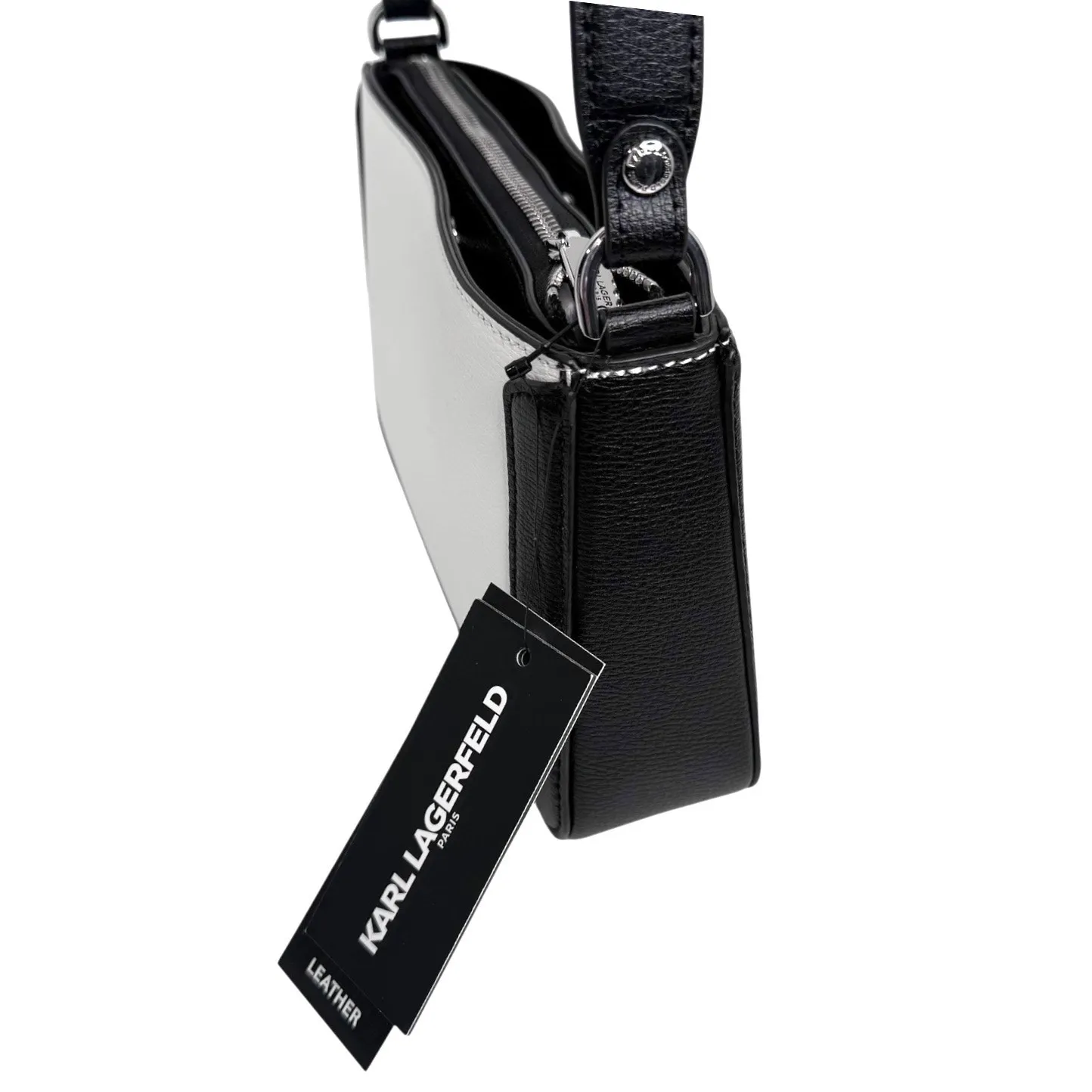 Karl Lagerfeld LEATHER SHOULDER BAG Black & White Handbag Mini Purse 10"x6" NWT! - Image 12