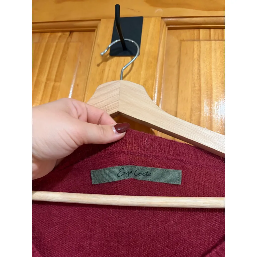 Enza Costa 100% Cashmere V Neck Sweater Burgundy Red Size XS Soft Luxe Knit - Image 2