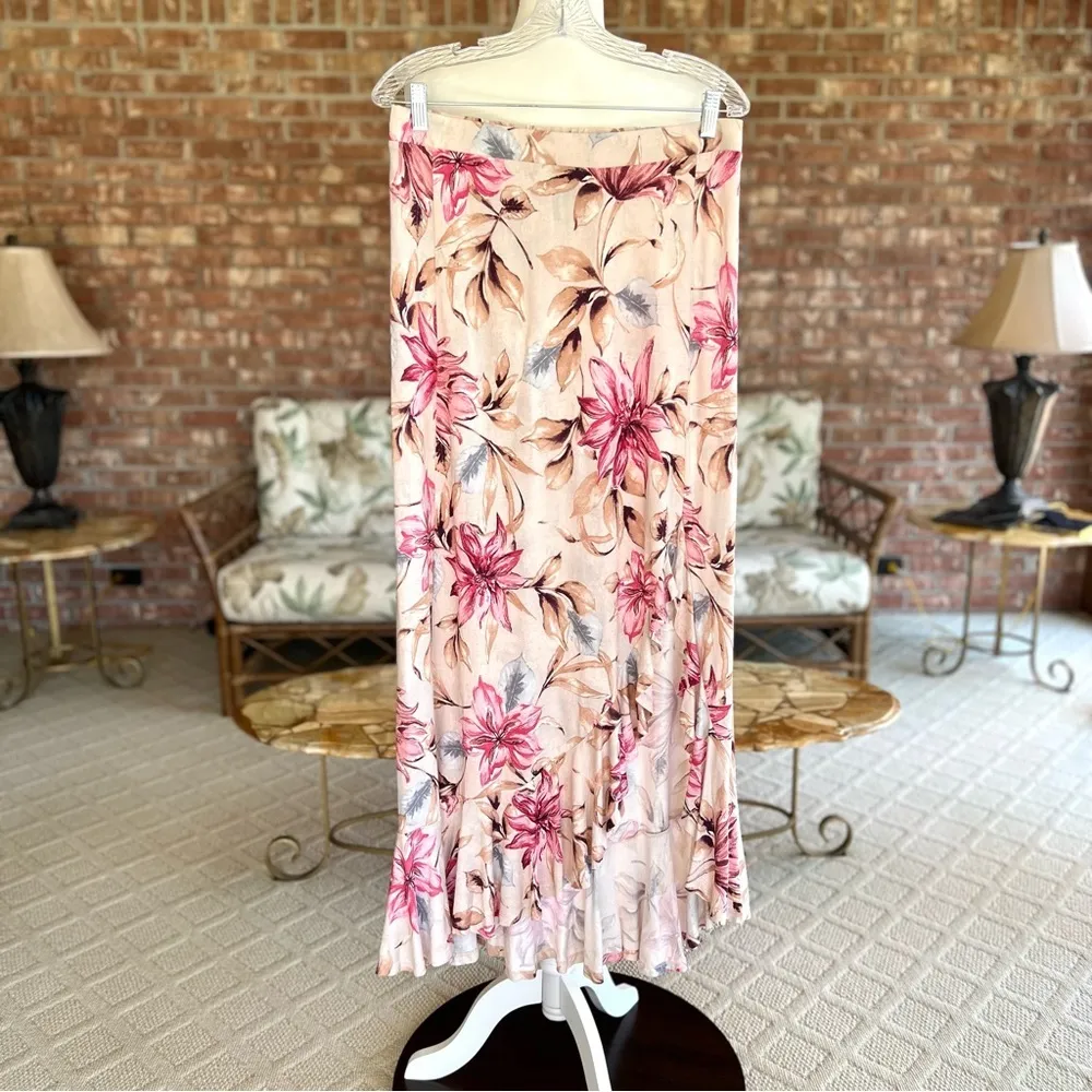 Lascana Maxi Skirt Pink Floral Ruffled Split Front 8 Vacation Brunch Party Mod - Image 8