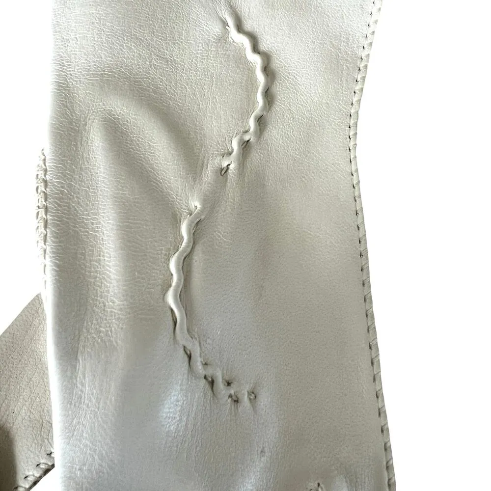 Vintage Ivory Cream Leather Gloves Sz 6.5 Rope Detail on Top, Original Sleeve - Image 2