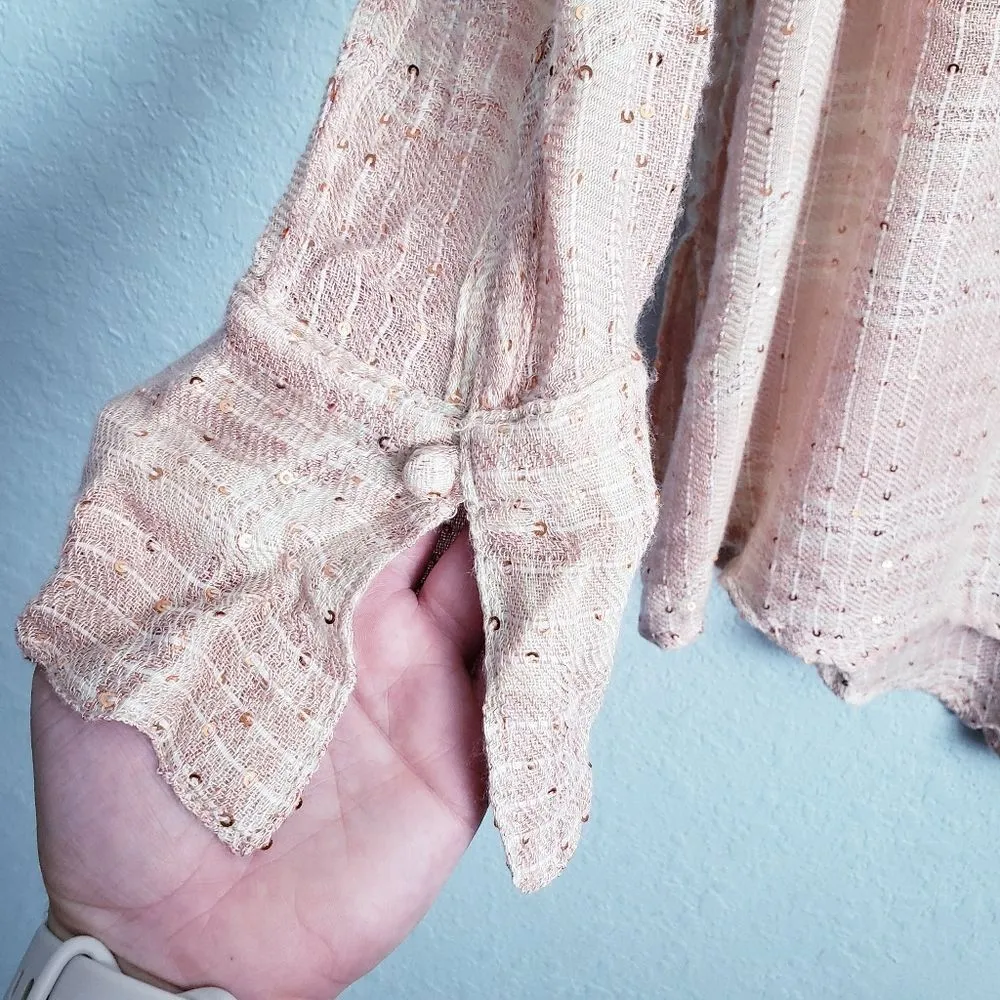 Free People Fearless Love Woven Plaid Sequin Oversized Long Sleeve Top - Image 3