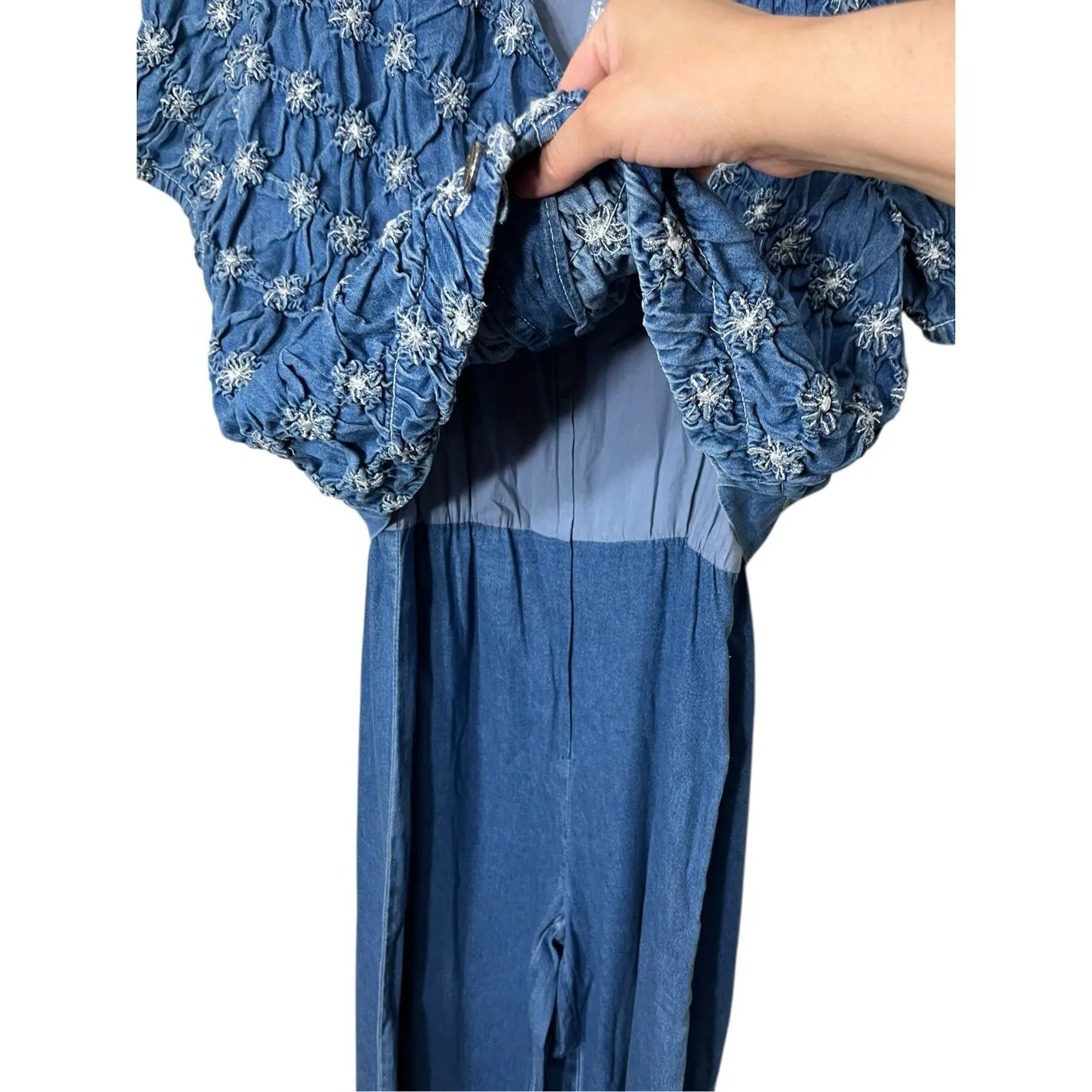 Vintage Styleworks 80's Blue White One Piece‎ Wide Leg Denim Jumpsuit Size 14 - Image 7