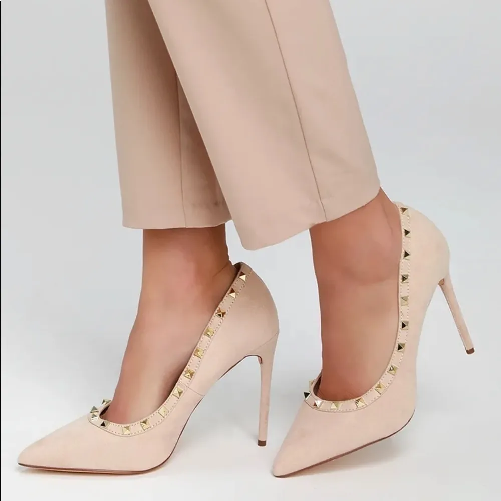 Lulus Vydia Suede Studded‎ Pumps in Nude Size 8 Tan - Image 2