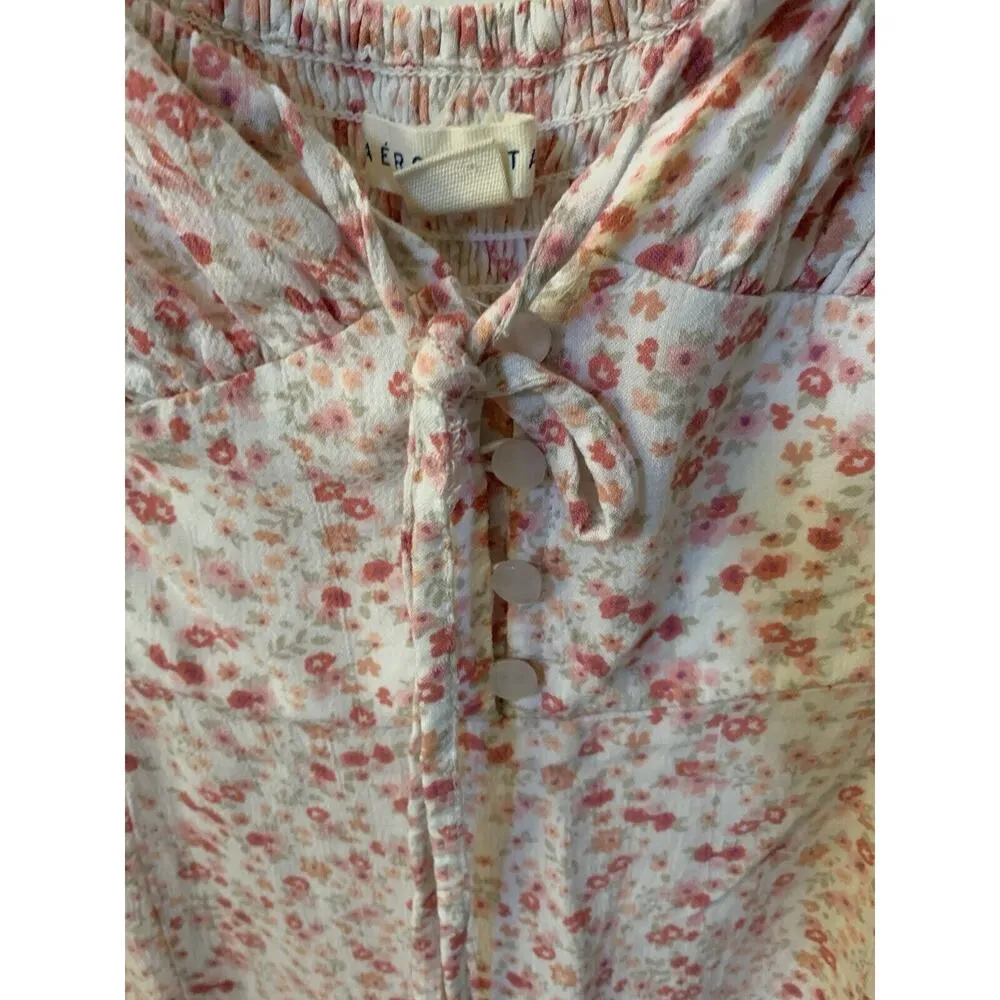 Aeropostale Floral Dress Small Pink Y2K Smocked Cottage Boho Ditsy Coquette - Image 2