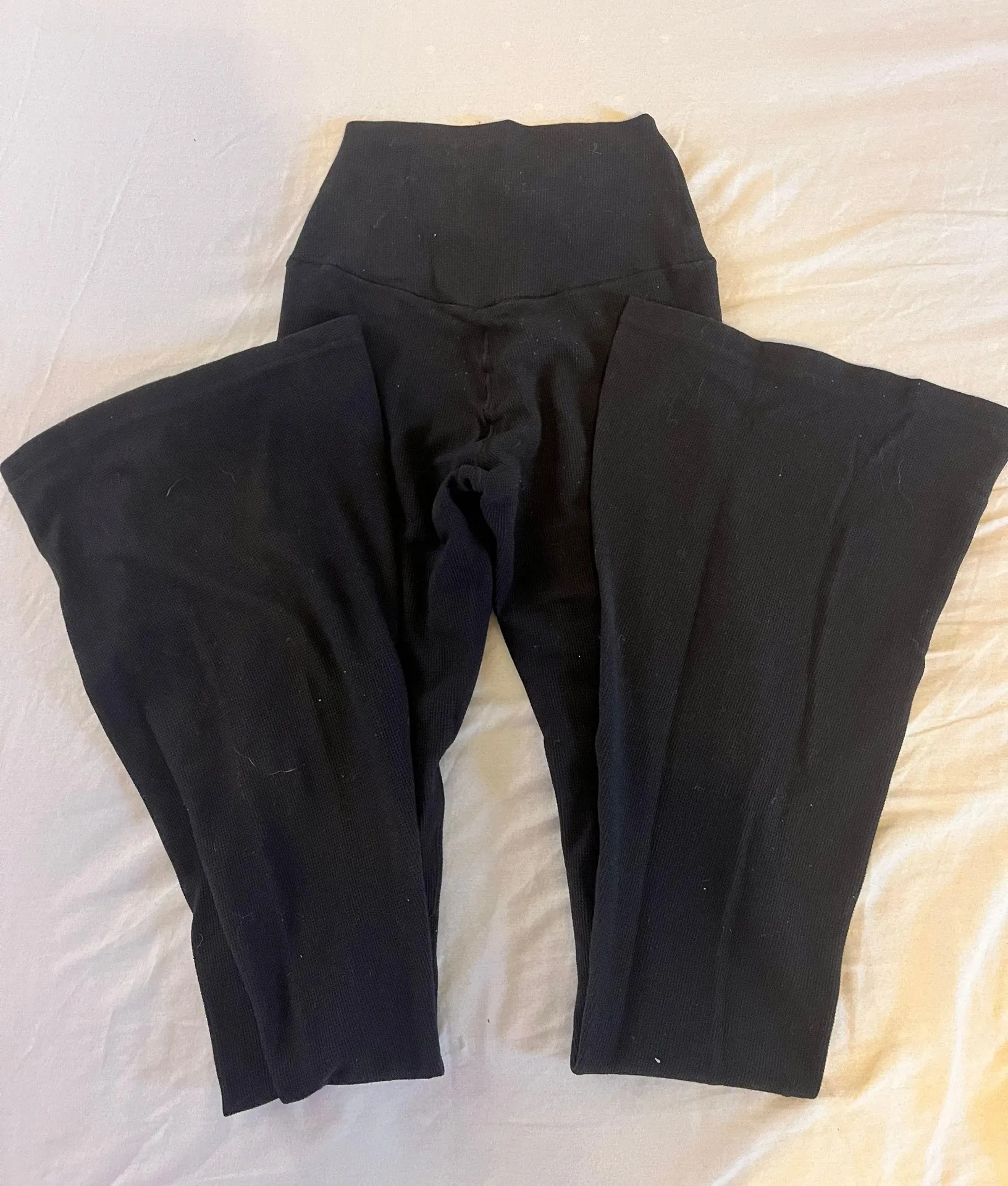 Black  Waffle Knit Flare Leggings - Image 2