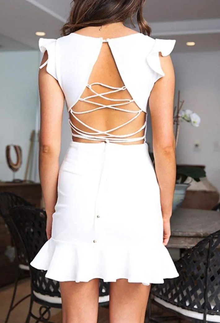 Relipop White V Neck Ruffle Hem Dress - Image 3