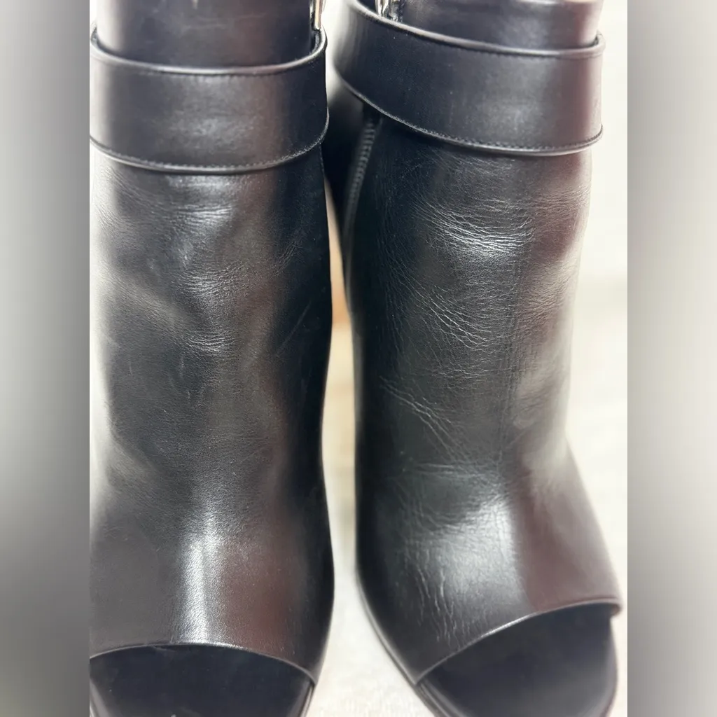 GIVENCHY Elegant Sexy Black Leather Shark Lock Peep Toe Booties Size 40 - Image 7