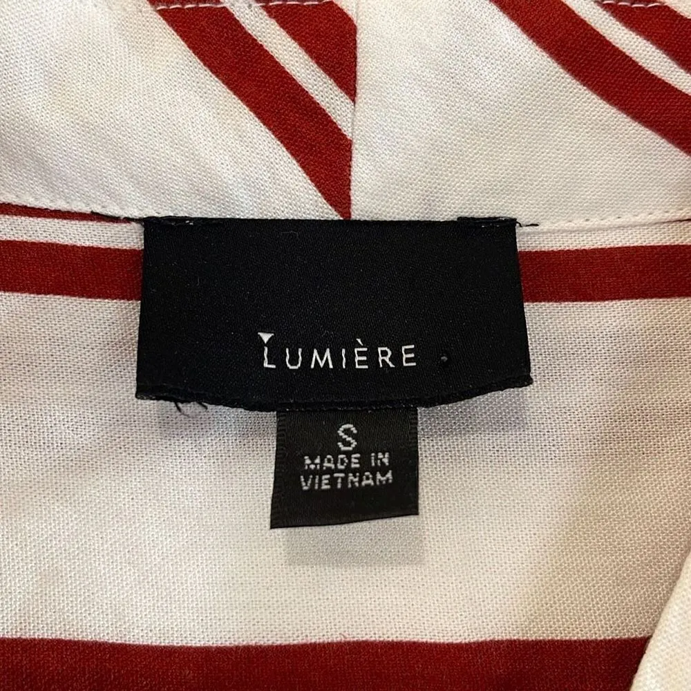 Lumiere Womens Long Sleeve V Neck Blouse Top Vertical Stripe White Red Small NWT - Image 6