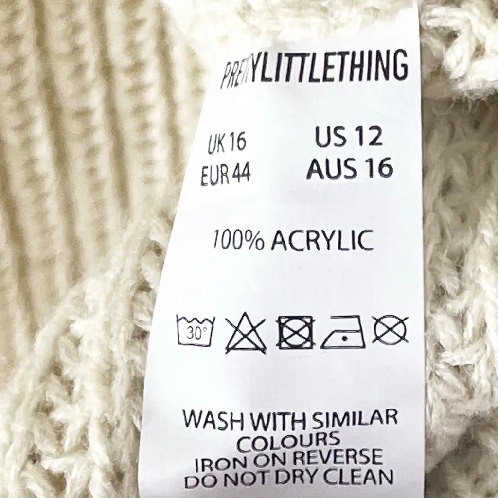 PRETTYLITTLETHING Stone Cream Basic Knit Drop Shoulder Jumper Dress, Size 16 - Image 4