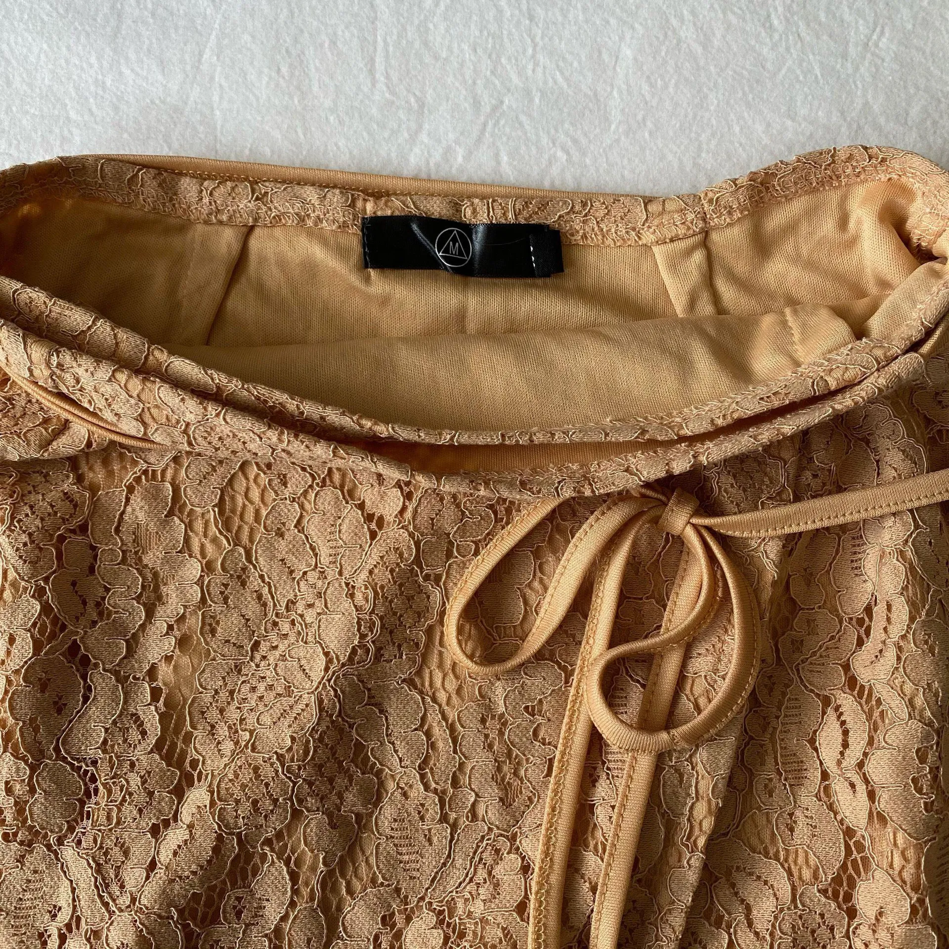 Brown Lace Wrap Tie Mini Skirt - Image 5