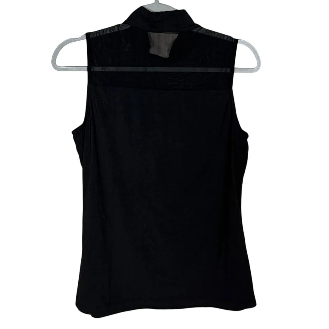 J. McLaughlin  Mock Neck Sleeveless Top Mesh Detail Black Size Medium - Image 2