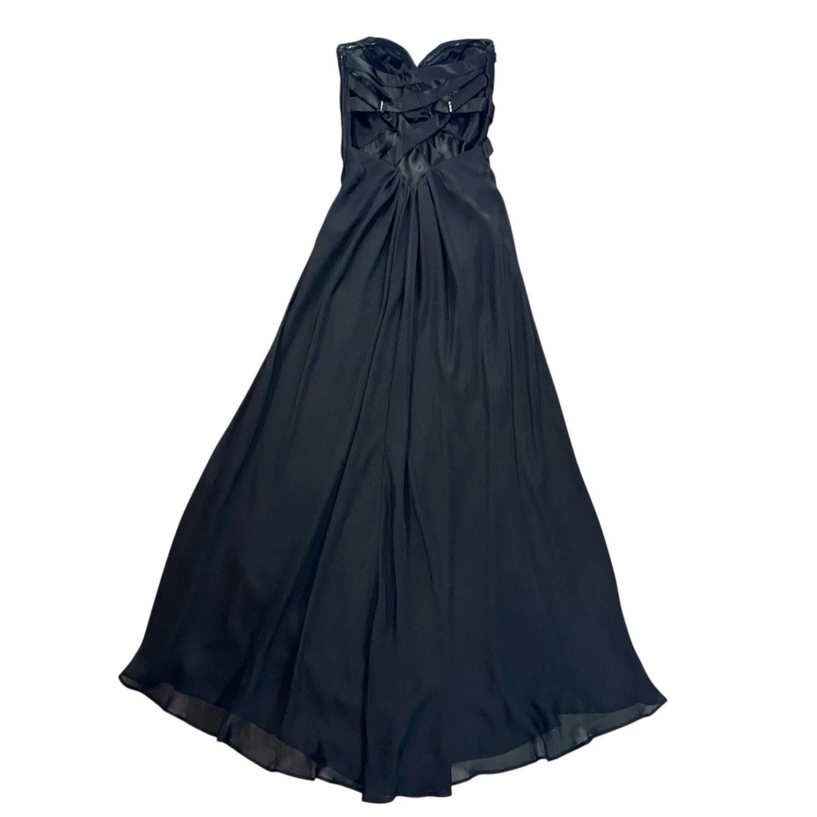 La Femme Black Strapless Evening Gown Maxi Dress 2 Cross Back Formal Pageant - Image 4